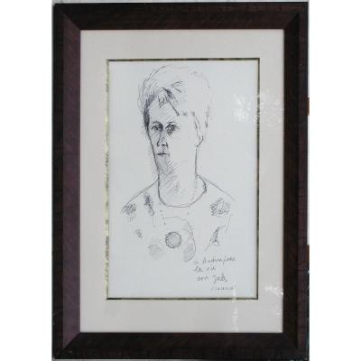 Jules CAVAILLES "Portrait de femme"  dessin encre de chine 47x35